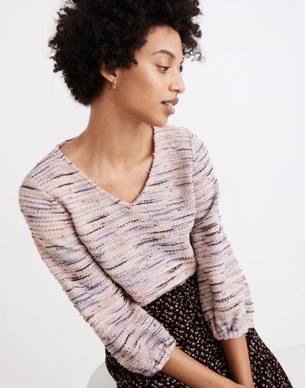 ✨2/$30✨ Madewell Jacquard Marled Knit V Neck Top Medium Boho Cottagecore Indie